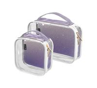 Amooorous Confezione da 2 borse da toilette decorative trasparenti viola sfumate da donna approvato TSA impermeabile piccola borsa cosmetica essenziale per la rasatura Bolsa de macchia, gradiente