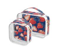 Amooorous Confezione da 2 borse da toilette grandi decorative con fragole rosse trasparenti per le donne approvate TSA grandi borse cosmetiche impermeabili per le donne da viaggio essenziale para