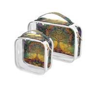 Amooorous Confezione da 2 borse da toilette misteriose colorate trasparenti trasparenti approvate TSA multifunzionale grande borsa cosmetica da viaggio essenziale maquillaje, Misterioso colorato, 1