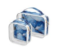 Amooorous Confezione da 2 borse da viaggio in marmo blu reale trasparente decorativo da uomo borsa da viaggio approvata TSA trasparente borsa da trucco da viaggio essenziale da barba para maquillaje,