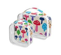 Amooorous Confezione da 2 borse da viaggio per articoli da toeletta decorative trasparenti con sagoma di funghi cartoni animati beige borsa da viaggio riutilizzabile approvata TSA borsa cosmetica da