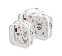 Amooorous Confezione da 2 borse per il trucco da donna in stile bohémien semplice West Highlander Mucca trasparente decorative borse per il trucco da donna approvate TSA impermeabili borse cosmetiche