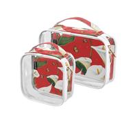 Amooorous Confezione da 2 borse per il trucco decorative rosse trasparenti con fiore di giglio cartone animato da donna approvato TSA riutilizzabile piccola borsa per cosmetici essenziale per la