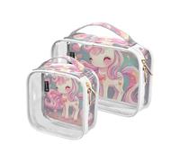 Amooorous Confezione da 2 Carino Cartoon Unicorni Colorati Scintille Stelle chiare decorative mens borse da toilette per viaggiare TSA approvato borsa trucco portatile viaggio Kit da barba da uomo