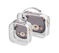 Amooorous Confezione da 2 Carino Orso Grigio Cartone animato chiaro decorativo appeso articoli da toeletta viaggio TSA approvato riutilizzabile trucco borsa da viaggio rasatura essenziale Bolsa de
