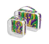 Amooorous Confezione da 2 Carnevale Mardi Gras Giallo Viola Maschera trasparente decorativo viaggio borse da toilette TSA approvato portatile trasparente borsa trucco rasatura essenziale Bolsa de