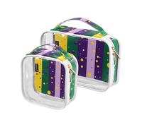 Amooorous Confezione da 2 Carnival Mardi Gras Giallo Viola Maschera Trasparente Borsa da toilette decorativa appesa TSA Approvato impermeabile Borse per il trucco da viaggio Uomini Kit da barba The