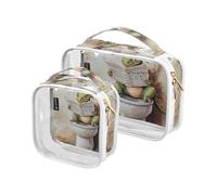Amooorous Confezione da 2 cartoni animati carino drago verde legge giornale chiaro decorativo borsa da toilette uomo TSA approvato impermeabile cosmetico borsa da viaggio rasatura essenziale