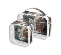 Amooorous Confezione da 2 cartoni animati carino maiale rosa legge giornale chiaro decorativo mens borse da toilette per viaggiare TSA approvato multifunzionale viaggio cosmetico borsa aeroporto