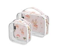 Amooorous Confezione da 2 cartoni animati carino marrone Natale cervo fungo chiaro decorativo grandi borse da toilette per le donne TSA approvato riutilizzabile piccola borsa trucco rasatura