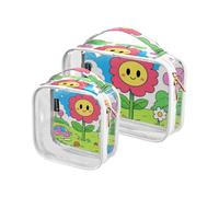 Amooorous Confezione da 2 cartoni animati carino rosa fiori estivi chiaro decorativo borsa da toilette per le donne TSA approvato trucco trasparente organizzatore borsa viaggio essenziale Bolsa de