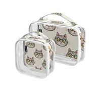Amooorous Confezione da 2 cartoni animati può amare occhiali di gatto grigio chiaro decorativo da uomo borsa da toilette TSA approvato borse da viaggio cosmetici impermeabili per le donne viaggio