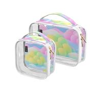 Amooorous Confezione da 2 cartoni animati simpatici fiori rosa blu trasparente borsa da viaggio decorativa borsa da toeletta approvata TSA borse cosmetiche da viaggio impermeabili per le donne