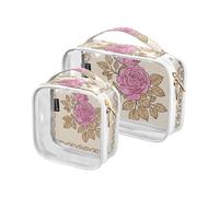 Amooorous Confezione da 2 eleganti fiori rosa pesca oro trasparente borsa da toilette da appendere TSA approvate borse cosmetiche trasparenti da viaggio per donne viaggio essenziali de maquillaje