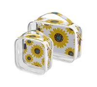 Amooorous Confezione da 2 falso Glitter Cartoon Girasole Bianco chiaro decorativo grandi borse da toilette per le donne TSA approvato portatile pennello trucco borsa Airport Airline Compliant Bolsa de