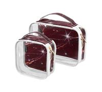 Amooorous Confezione da 2 falso glitter marmo grano rosso chiaro decorativo trasparente borsa da toilette TSA approvato borse cosmetiche impermeabili per le donne per la borsa rasatura essenziale de