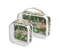 Amooorous Confezione da 2 fiori blu rosa in estate trasparente decorativa da viaggio borsa da toilette TSA approvata impermeabile grandi borse cosmetiche per donne uomini rasatura kit de macchia, blu