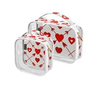 Amooorous Confezione da 2 Freccia Cuore Motivo Rosso Chiaro Decorativo Uomo Borsa da toilette per Viaggi TSA Approvato Multifunzione Borsa da Viaggio Cosmetica Multiuso Rasatura Essenziali Macinetta