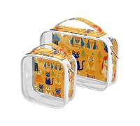 Amooorous Confezione da 2 gatti stile faraone indiano Brigher chiaro decorativo appeso articoli da toeletta viaggio approvato TSA impermeabile piccola borsa per il trucco Aeroporto Compagnia aerea