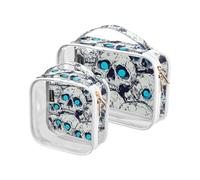 Amooorous Confezione da 2 Horror Skull Blue Neon Eyes Halloween chiaro decorativo appeso borsa da toilette TSA approvato trasparente trucco borsa da viaggio rasatura essenziale de maquillaje, Occhi al