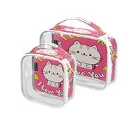 Amooorous Confezione da 2 I Love Your Valentine Cartoon Cat chiaro decorativo borsa da toilette piccola TSA approvato borse multifunzionali per le donne Kit da barba da uomo Bolsa de almacenamiento,