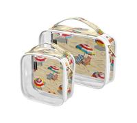 Amooorous Confezione da 2 lettini da spiaggia estivi cartoni animati trasparenti decorativi borse da toilette per le donne in viaggio approvato TSA borsa organizer portatile da viaggio essenziale de