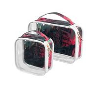 Amooorous Confezione da 2 navi pirata con bandiera del teschio nero trasparente decorativo piccola borsa da toilette TSA approvato multifunzionale piccola borsa per il trucco da barba essenziale