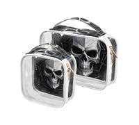 Amooorous Confezione da 2 nero astratto geometrico teschio chiaro decorativo appeso articoli da toeletta viaggio TSA approvato portatile piccola borsa cosmetica rasatura essenziale maquillaje, Teschio