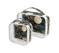 Amooorous Confezione da 2 Nero Oro Cinese Paesaggio Trasparente Decorativo Borsa da toilette TSA Approvato riutilizzabile Borsa per il trucco da viaggio Airport Airline Compliant Bolsa de Macchia, Oro