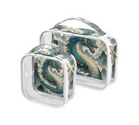 Amooorous Confezione da 2 nuvole di montagna drago cinese verde trasparente decorativo borsa da toilette da uomo approvato TSA impermeabile borsa per il trucco da viaggio uomo rasatura kit mascherina,