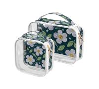 Amooorous Confezione da 2 paillettes finte bianche floreali trasparente decorativa piccola borsa da toilette approvata TSA multifunzionale piccola borsa per cosmetici Airport Airline Compliant,