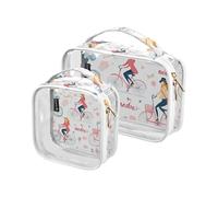 Amooorous Confezione da 2 Parigi Ciclo Semplice Doodle Trasparente Borsa da toilette da viaggio decorativa TSA approvata Borse impermeabili per donne viaggio essenziale de maquillaje para, ciclo
