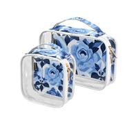 Amooorous Confezione da 2 Peony Glory Blue Trasparente Borsa da toilette da uomo decorativa TSA Approvata Borsa per pennelli da trucco portatile per la rasatura, peonia gloria blu, taglia unica, Blu