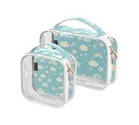 Amooorous Confezione da 2 pezzi Baby Blue Clouds trasparente decorativo piccola borsa da toilette approvato TSA borsa per il trucco portatile da viaggio Airport Airline Compliant Bolsa de maquilla,