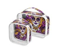 Amooorous Confezione da 2 pezzi Carnevale Mardi Gras Giallo Viola Maschera trasparente decorativo borsa da toilette appeso TSA approvato riutilizzabile trucco pennello borsa rasatura essenziale