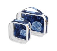 Amooorous Confezione da 2 pezzi unici Rose Flower Royal Blue chiaro decorativo da viaggio kit da toeletta TSA approvato borsa da viaggio cosmetica portatile da barba essenziale maquillaje para, Fiore