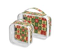 Amooorous Confezione da 2 pochette da toilette decorativa trasparente da donna con cubo di Natale da donna approvato TSA Borsa cosmetica impermeabile da viaggio Airline Compliant Bolsa de