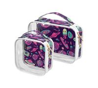 Amooorous Confezione da 2 razzi Ufo alieni cartone animato viola trasparente borsa da toilette decorativa da uomo approvato TSA borse portatili per le donne Airport Airline Compliant Bolsa de