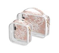 Amooorous Confezione da 2 Rose Golden Dove chiaro decorativo borsa da toilette appeso TSA approvato borsa per il trucco resistente all'acqua piccola Airport Airline Compliant Bolsa de almacenamiento,