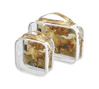 Amooorous Confezione da 2 rosso e oro cinese Capodanno cervo chiaro decorativo appeso borsa da toilette TSA approvata trasparente borsa da viaggio cosmetica aeroporto Airline Compliant Mascherina