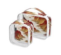 Amooorous Confezione da 2 Rosso Oro Cinese Paesaggio Chiaro Borsa da toilette da viaggio decorativa TSA Approvato trasparente Borsa cosmetica trasparente da uomo Set da barba da uomo Bolsa de