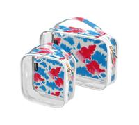 Amooorous Confezione da 2 sacchetti da toilette da appendere decorativi trasparenti blu e rossi con tintura a nodi approvati TSA impermeabili borse da viaggio cosmetici per le donne essenziali da