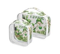 Amooorous Confezione da 2 sacchetti da toilette da uomo decorativi trasparenti con motivo cartone animato di San Patrizio carino verde nano per viaggiare TSA approvato riutilizzabile borsa per il