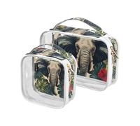 Amooorous Confezione da 2 sacchetti da toilette da uomo decorativi trasparenti grigi con elefante per viaggiare TSA approvato borse cosmetiche da viaggio portatili per le donne Aeroporto Compagnia