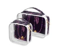 Amooorous Confezione da 2 sacchetti da toilette da uomo decorativi trasparenti per carnevale Mardi Gras giallo viola per viaggiare TSA approvato impermeabile trasparente borsa cosmetica da viaggio