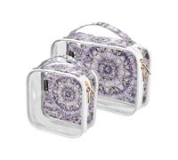 Amooorous Confezione da 2 sacchetti da toilette da viaggio decorativi viola grigi floreali Boho trasparenti approvati TSA sacchetti cosmetici trasparenti per donne essenziali da barba maquillaje para,