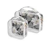 Amooorous Confezione da 2 sacchetti da toilette decorativi da viaggio con fiori di giglio dolce bianco trasparente da viaggio approvato TSA borsa per il trucco trasparente essenziale da barba