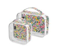 Amooorous Confezione da 2 sacchetti da toilette decorativi trasparenti con fiori schiacciati set TSA approvato borse cosmetiche portatili per le donne per la borsa Aeroporto Compagnia aerea conforme