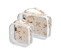 Amooorous Confezione da 2 sacchetti da toilette decorativi trasparenti con papillon marrone per borse cosmetiche multifunzionali approvate TSA con cerniera Kit da barba da uomo de maquillaje para,