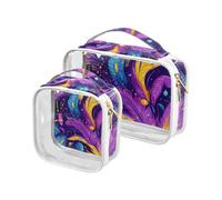 Amooorous Confezione da 2 sacchetti da toilette decorativi trasparenti per carnevale Mardi Gras giallo viola maschera da donna TSA approvato impermeabile sacchetti cosmetici con cerniera Aeroporto